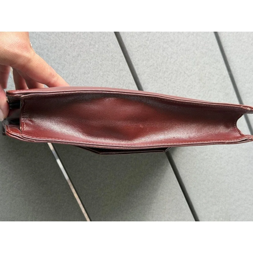 Vintage Leather Envelope Clutch W/ Wrist Strap Brown Minimalist Y2K